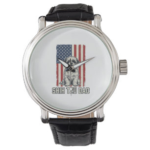 Shih Tzu Vader Patriottische Vlag Vintage Hond Shi Horloge