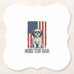 Shih Tzu Vader Patriottische Vlag Vintage Hond Shi Kartonnen Onderzetters