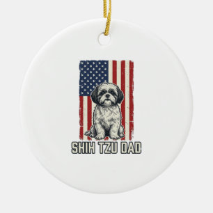 Shih Tzu Vader Patriottische Vlag Vintage Hond Shi Keramisch Ornament