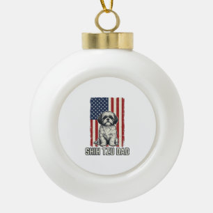 Shih Tzu Vader Patriottische Vlag Vintage Hond Shi Keramische Bal Ornament