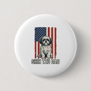 Shih Tzu Vader Patriottische Vlag Vintage Hond Shi Ronde Button 5,7 Cm