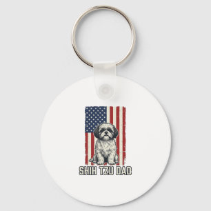 Shih Tzu Vader Patriottische Vlag Vintage Hond Shi Sleutelhanger