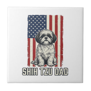 Shih Tzu Vader Patriottische Vlag Vintage Hond Shi Tegeltje