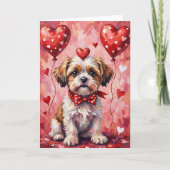 Shih Tzu Valentine Dog Sitting with Hearts Red Kaart (Voorkant)