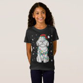 Shih Tzu verpakt in kerstverlichting hond T-shirt (Voorkant volledig)