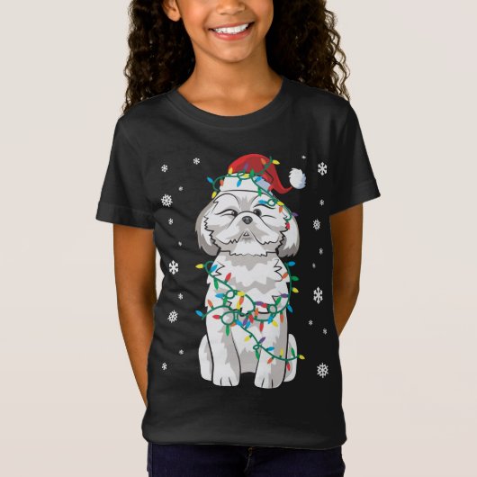 Shih Tzu verpakt in kerstverlichting hond T-shirt (Voorkant)