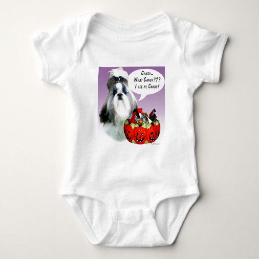 Shih Tzu (verzorgd) Halloween Snoep Romper (Voorkant)