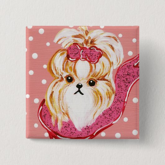 SHIH TZU VIERKANTE BUTTON 5,1 CM (Voorkant)
