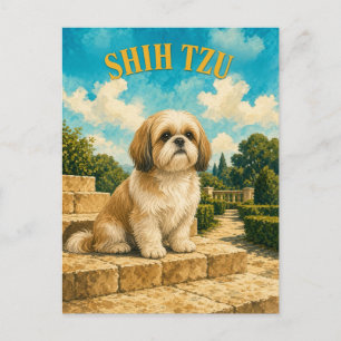 Shih Tzu, Vintage Waterverf Honden Kunst Briefkaart