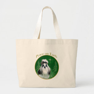 Shih Tzu Vrede op aarde Grote Tote Bag