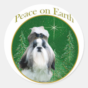 Shih Tzu Vrede op aarde Ronde Sticker