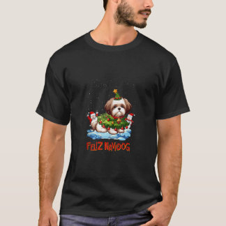 Shih Tzu Vrolijke Kerstboom Lichten Hond X Mas Hon T-shirt