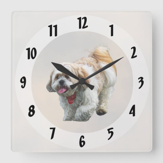 Shih Tzu Walking Vierkante Klok (Voorkant)