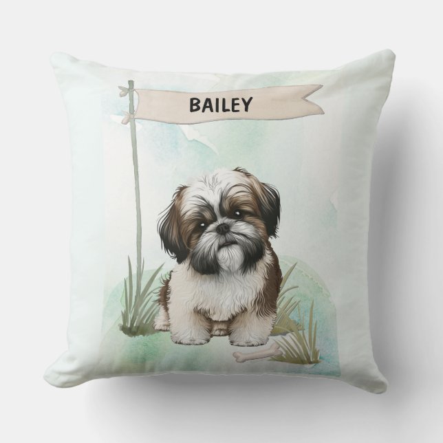 Shih Tzu Watercolor Personalized Dog Kussen (Voorkant)