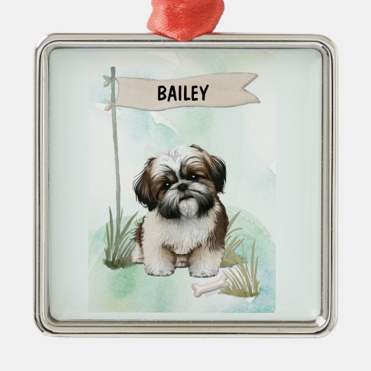  Shih Tzu Watercolor Personalized Dog Metalen Ornament (Voorkant)