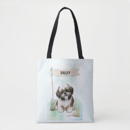 Shih Tzu Watercolor Personalized Dog Tote Bag