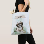 Shih Tzu Watercolor Personalized Dog Tote Bag (Dichtbij)
