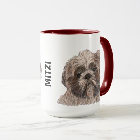 Shih Tzu Waterverf - Aangepast sleepnet Mok (Voorkant rechts)