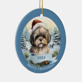 Shih Tzu waterverf hondenkunst Keramisch Ornament (Rechts)