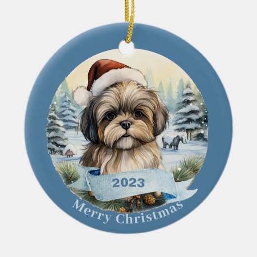 Shih Tzu waterverf hondenkunst Keramisch Ornament (Voorkant)