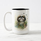 Shih Tzu Waterverf Whimsical Tweekleurige Koffiemok (Links)