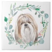 Shih-Tzu Waterverf Wreath Tegeltje (Voorkant)