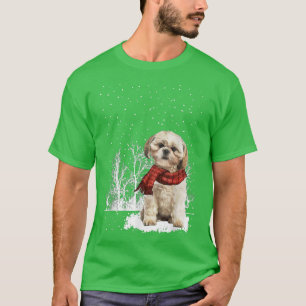 Shih Tzu Winter Scarf Dogs Tree Snow Chris T-shirt