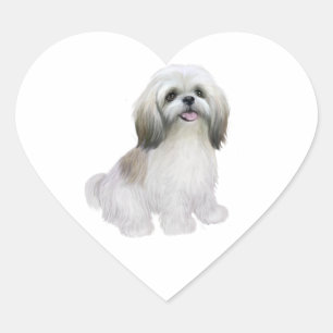 Shih Tzu - Wit met grijs-tan Hart Sticker