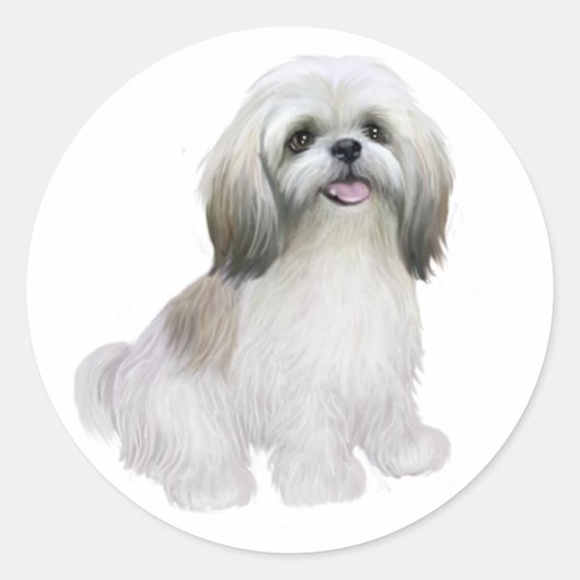 Shih Tzu - Wit met grijs-tan Ronde Sticker (Voorkant)