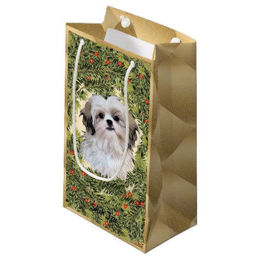 Shih Tzu Wreath Klein Cadeauzakje (Voorkant Gekanteld)