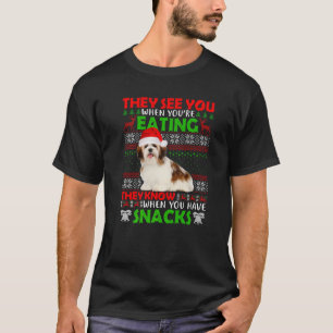 Shih Tzu Ze zien je bij het eten van lelijke kerst T-shirt