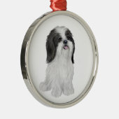 Shih Tzu - zwart-wit (door JF) Metalen Ornament (Rechts)
