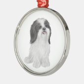 Shih Tzu - zwart-wit (door JF) Metalen Ornament (Links)