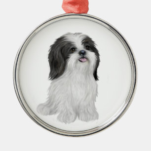 Shih Tzu - zwart-wit (door JF) Metalen Ornament