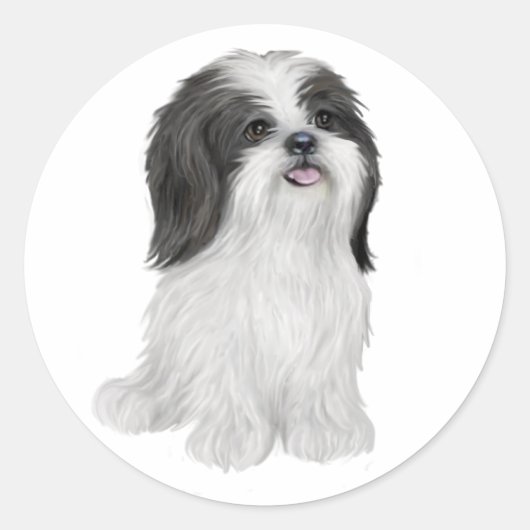 Shih Tzu - zwart-wit (door JF) Ronde Sticker (Voorkant)