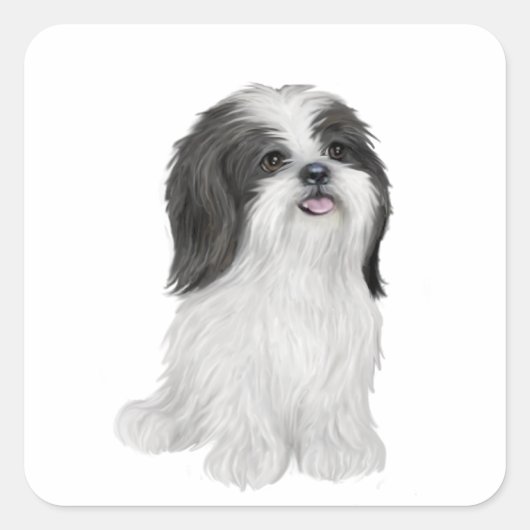 Shih Tzu - zwart-wit (door JF) Vierkante Sticker (Voorkant)