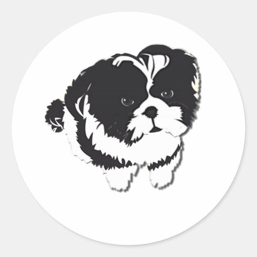 Shih Tzu Zwart Wit Hond Pet Ronde Sticker (Voorkant)