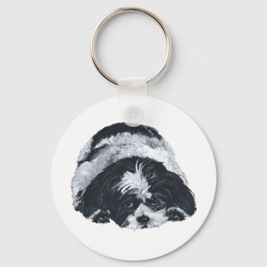 Shih Tzu Zwart & Wit Sleutelhanger (Voorkant)