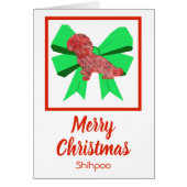 Shihpoo Cute Kerstmis Dog & Green Bow Card (Voorkant)