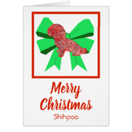 Shihpoo Cute Kerstmis Dog & Green Bow Card