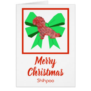 Shihpoo Cute Kerstmis Dog & Green Bow Card