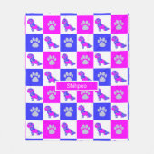 Shihpoo Dog & Paw Hot Pink en Blue Fleece Blanket (Voorkant)