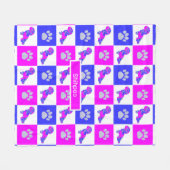 Shihpoo Dog & Paw Hot Pink en Blue Fleece Blanket Deken (Voorkant (Horizontaal))