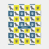 Shihpoo Dog & Paw Print Yellow Grid Silhouette Fleece Deken (Voorkant)