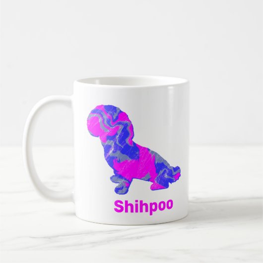 Shihpoo Dog Silhouette Crazy Hot Pink Koffiemok (Links)
