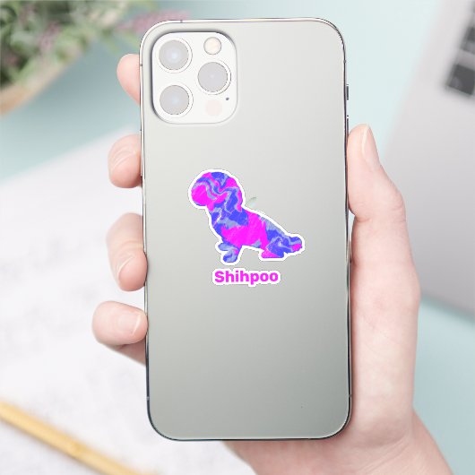 Shihpoo Dog Silhouette Crazy Hot Pink Sticker (Telefoon)