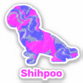 Shihpoo Dog Silhouette Crazy Hot Pink Sticker (Voorkant)