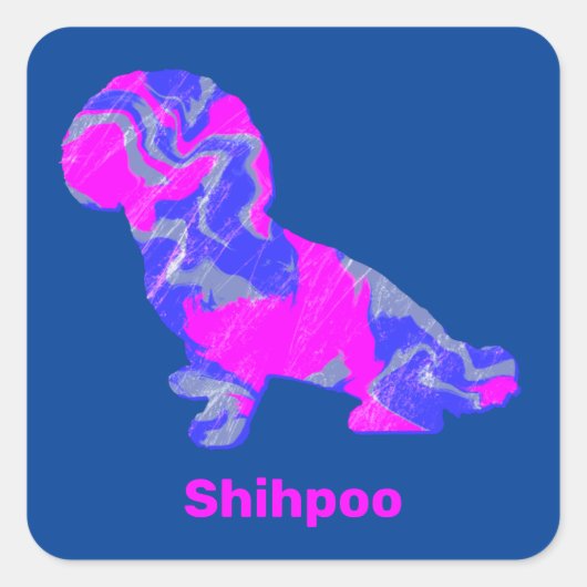 Shihpoo Dog Silhouette Crazy Hot Pink Vierkante Sticker (Voorkant)