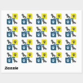Shihpoo Dog Silhouette & Paw Print Y&B Grid Vierkante Sticker (Vel)