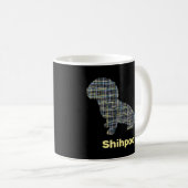 Shihpoo Dog Silhouette Yellow & Black Grid Lines Koffiemok (Voorkant rechts)